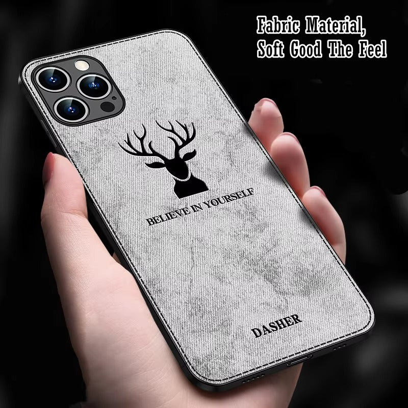 Premium Fashion Cloth iPhone Case – Built-in Magnetic Iron, Deer & Cat Design Durable Protective Shell | Case for iPhone
