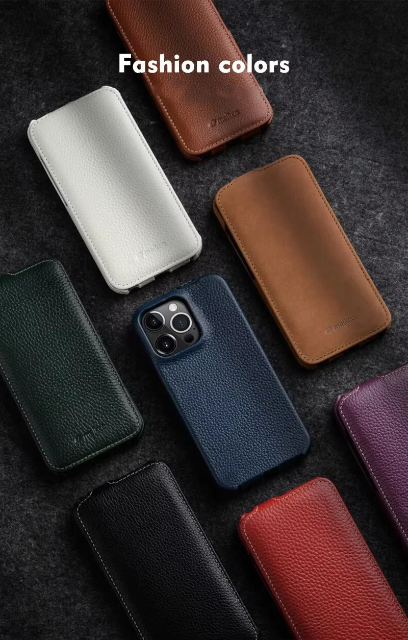 Premium Genuine Leather Flip iPhone Case – 100% Cowhide, Luxury Design, Stylish & Durable Protective Cover | Case for iPhone