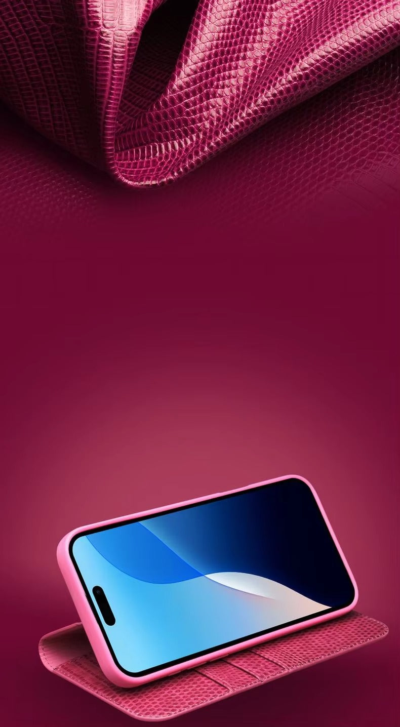 Premium Genuine Leather Flip iPhone Case – Cowhide, Crocodile Grain, Card Holder, Stylish & Durable Cover | Case for iPhone