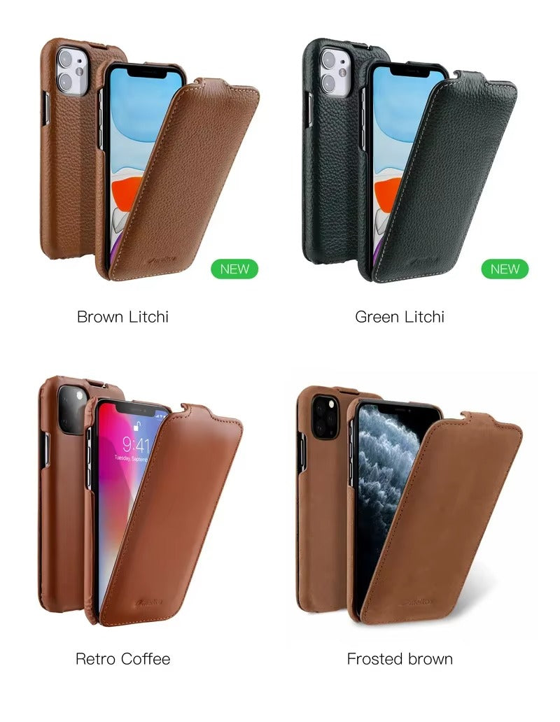 Premium Genuine Leather Flip iPhone Case – 100% Cowhide, Luxury Design, Stylish & Durable Protective Cover | Case for iPhone