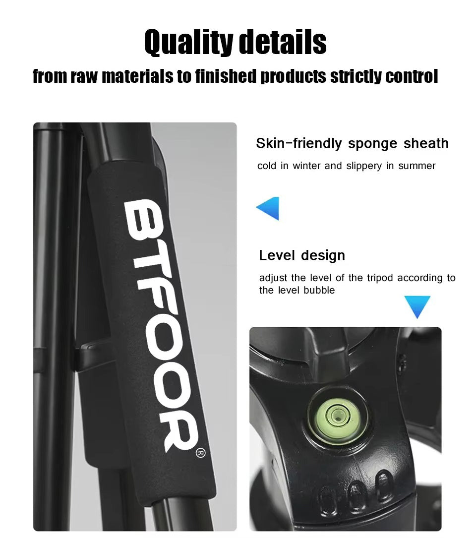 Premium, 55" Aluminum Phone Tripod Stand – 140cm Height, Quick Release Plates, Adjustable Pan Head Mount for Travel