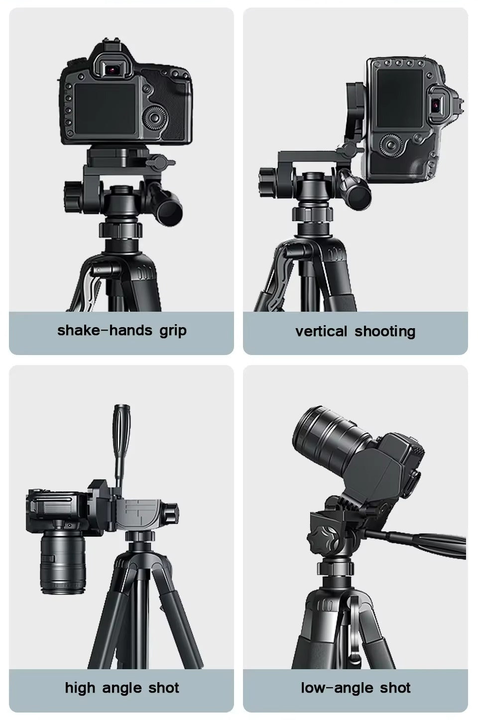 Premium, 55" Aluminum Phone Tripod Stand – 140cm Height, Quick Release Plates, Adjustable Pan Head Mount for Travel