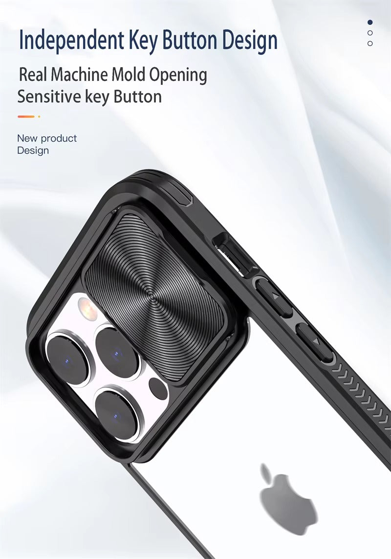 High Quality Apple iPhone Case MagSafe Compatible, Camera Lens & Screen Protection, Cover with Slide Lens & Clear PC Bumper