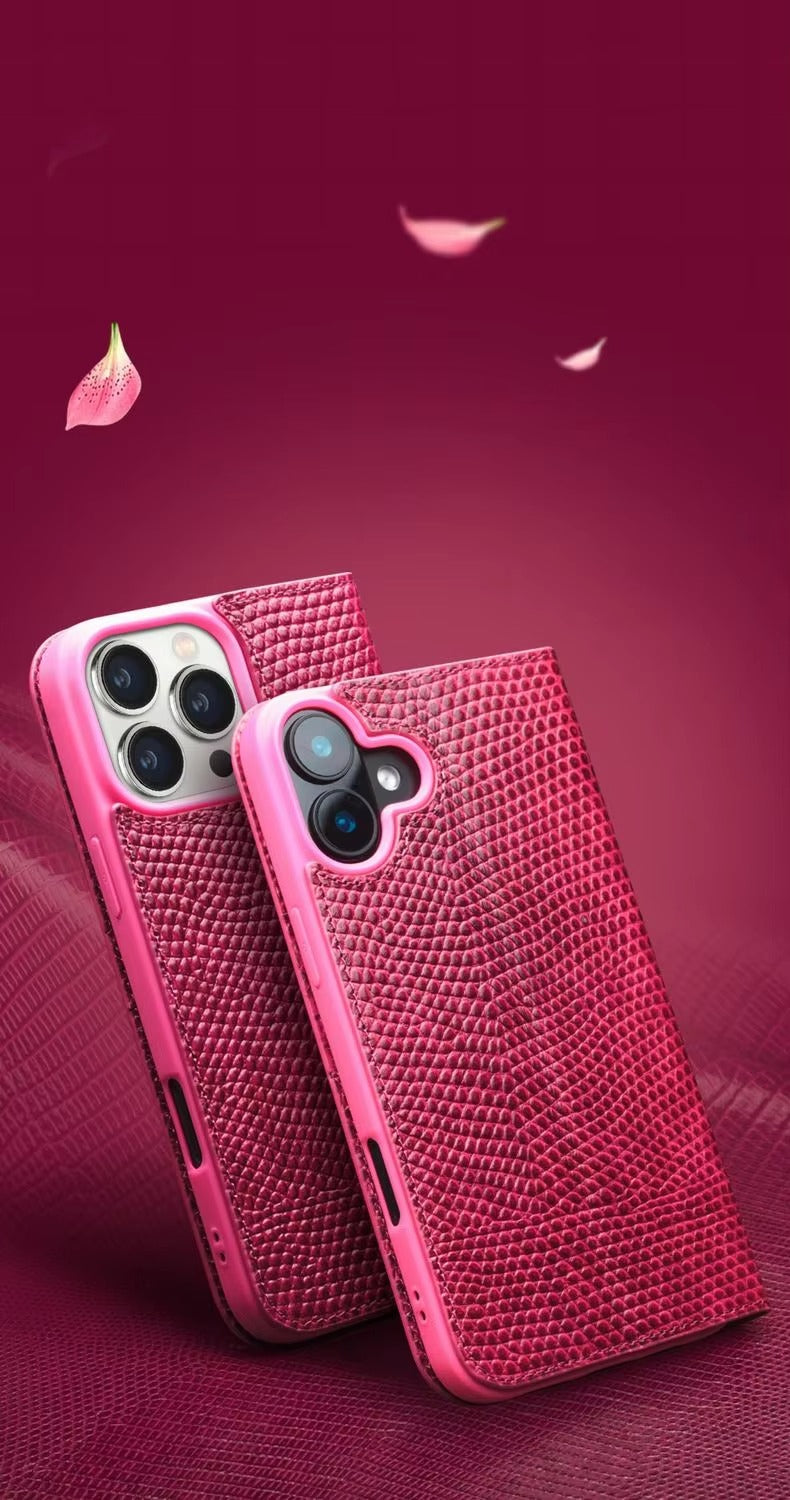 Premium Genuine Leather Flip iPhone Case – Cowhide, Crocodile Grain, Card Holder, Stylish & Durable Cover | Case for iPhone