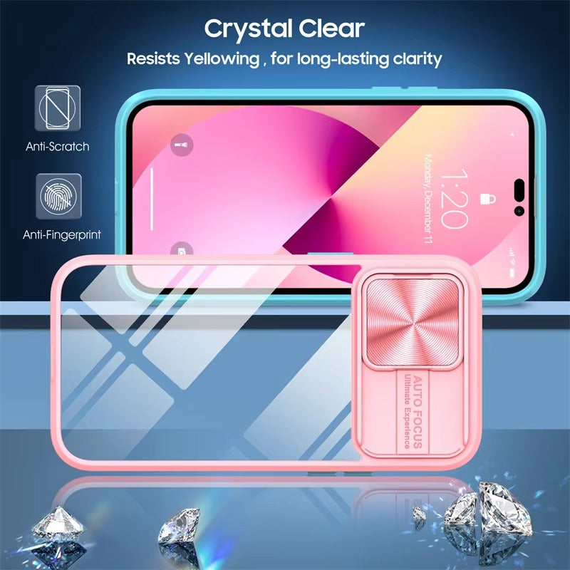 High Quality Apple iPhone Case MagSafe Compatible, Camera Lens & Screen Protection, Cover with Slide Lens & Clear PC Bumper