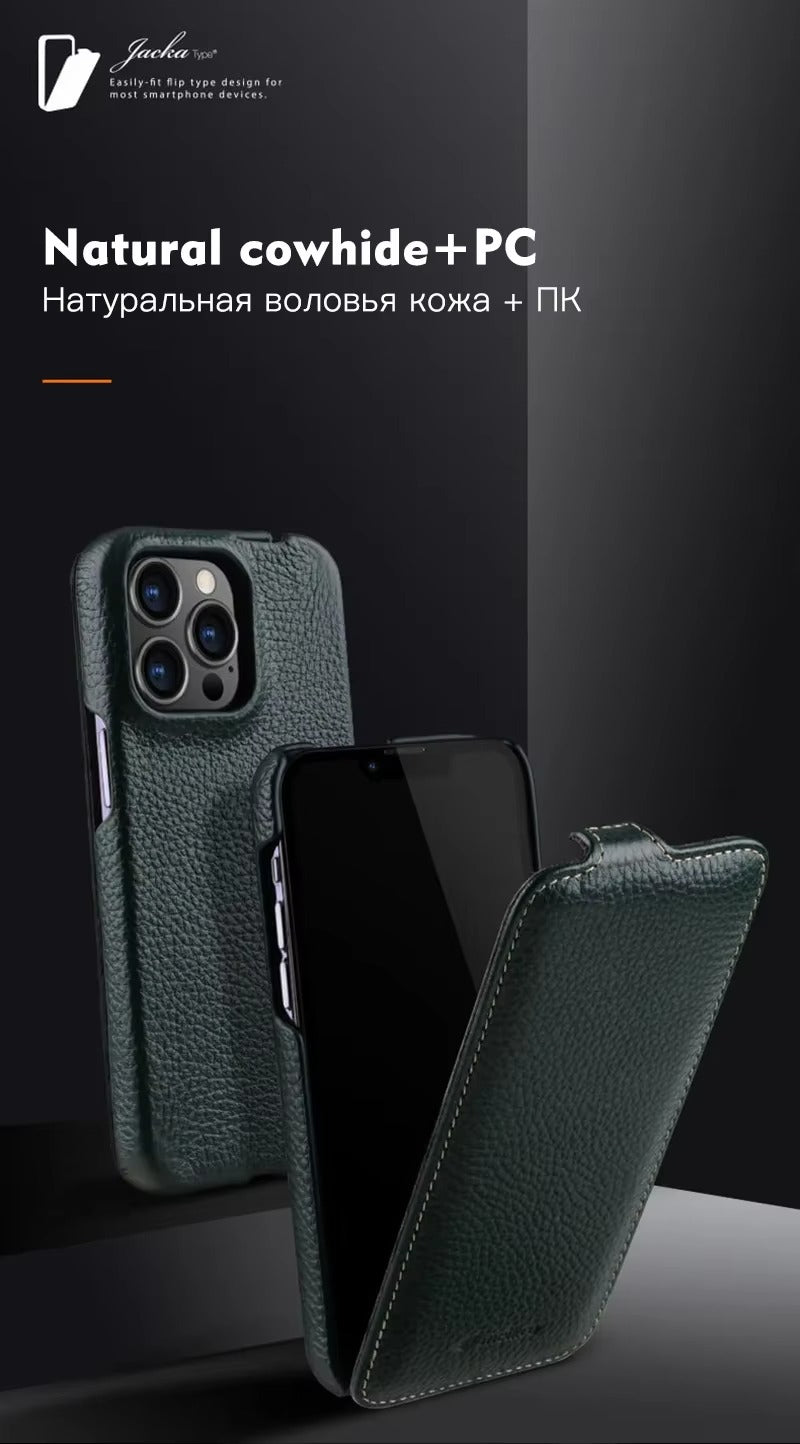 Premium Genuine Leather Flip iPhone Case – 100% Cowhide, Luxury Design, Stylish & Durable Protective Cover | Case for iPhone