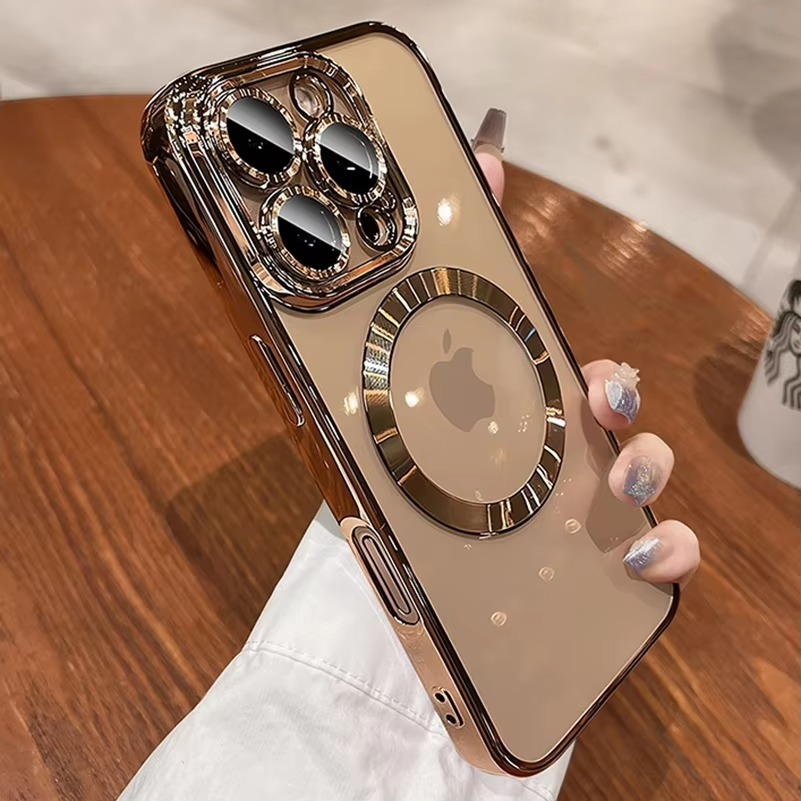 Luxury Electroplated MagSafe iPhone Case - Soft Clear Silicone TPU Cover, Wireless Charging Compatible, Case for iPhone