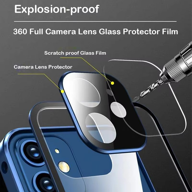 Luxury Apple iPhone Case, MagSafe Compatible, Camera Lens and Screen Protection, Ultra Thin, Shockproof, Magnetic, Full All Around Protection, Double Glass Lock Bumper Case