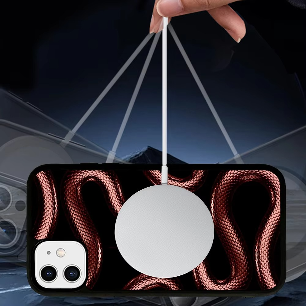 Luxury Apple iPhone Case, MagSafe Compatible, Camera Lens and Screen Protection, Ultra Thin, Shockproof, Magnetic, Full All Around Protection, Black Gold Snake Cover