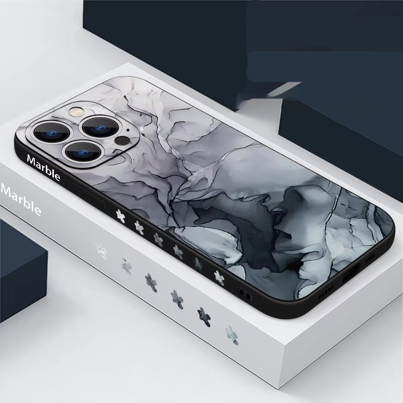 Luxury Apple iPhone Case, MagSafe Compatible, Camera Lens and Screen Protection, Ultra Thin, Shockproof, Magnetic, Full All Around Protection, Marble Silicone Lanyard Cover