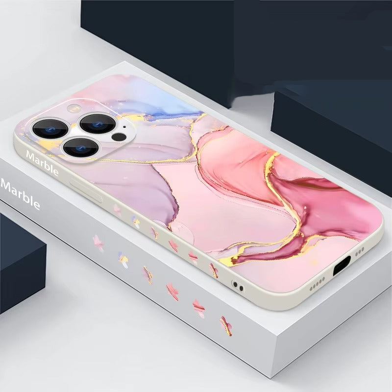 Luxury Apple iPhone Case, MagSafe Compatible, Camera Lens and Screen Protection, Ultra Thin, Shockproof, Magnetic, Full All Around Protection, Marble Silicone Lanyard Cover