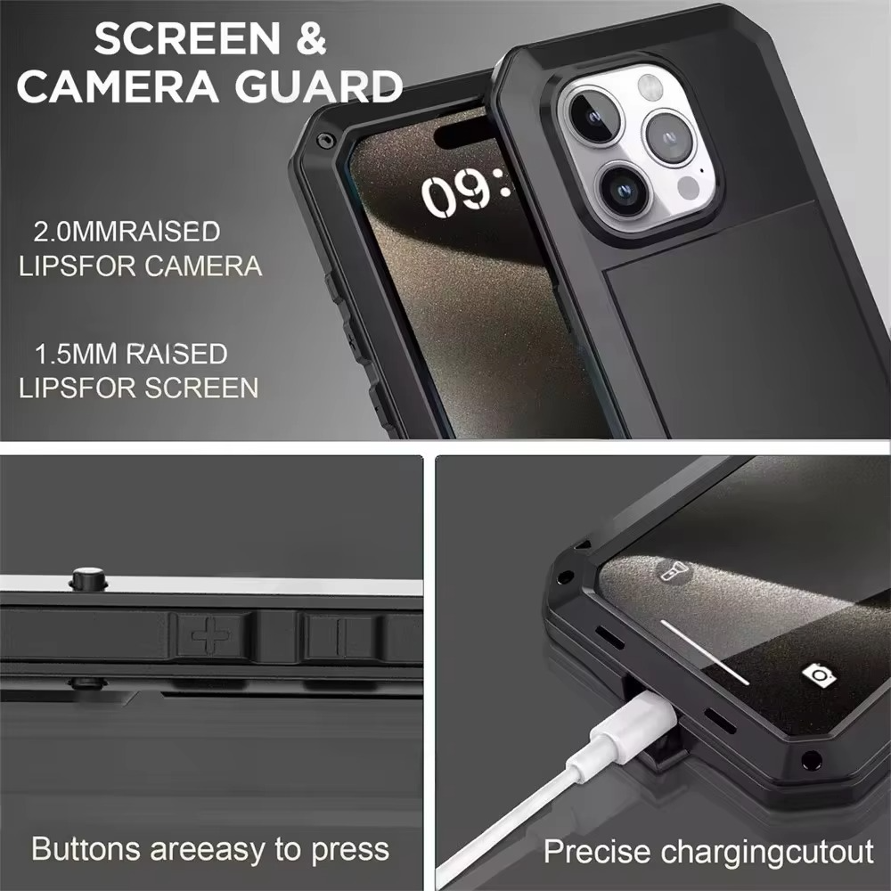 Robust Apple iPhone Case, MagSafe Compatible, Camera Lens and Screen Protection, Ultra Thin, Shockproof, Magnetic, Full All Around Protection, Aluminum Armor Tank Cover