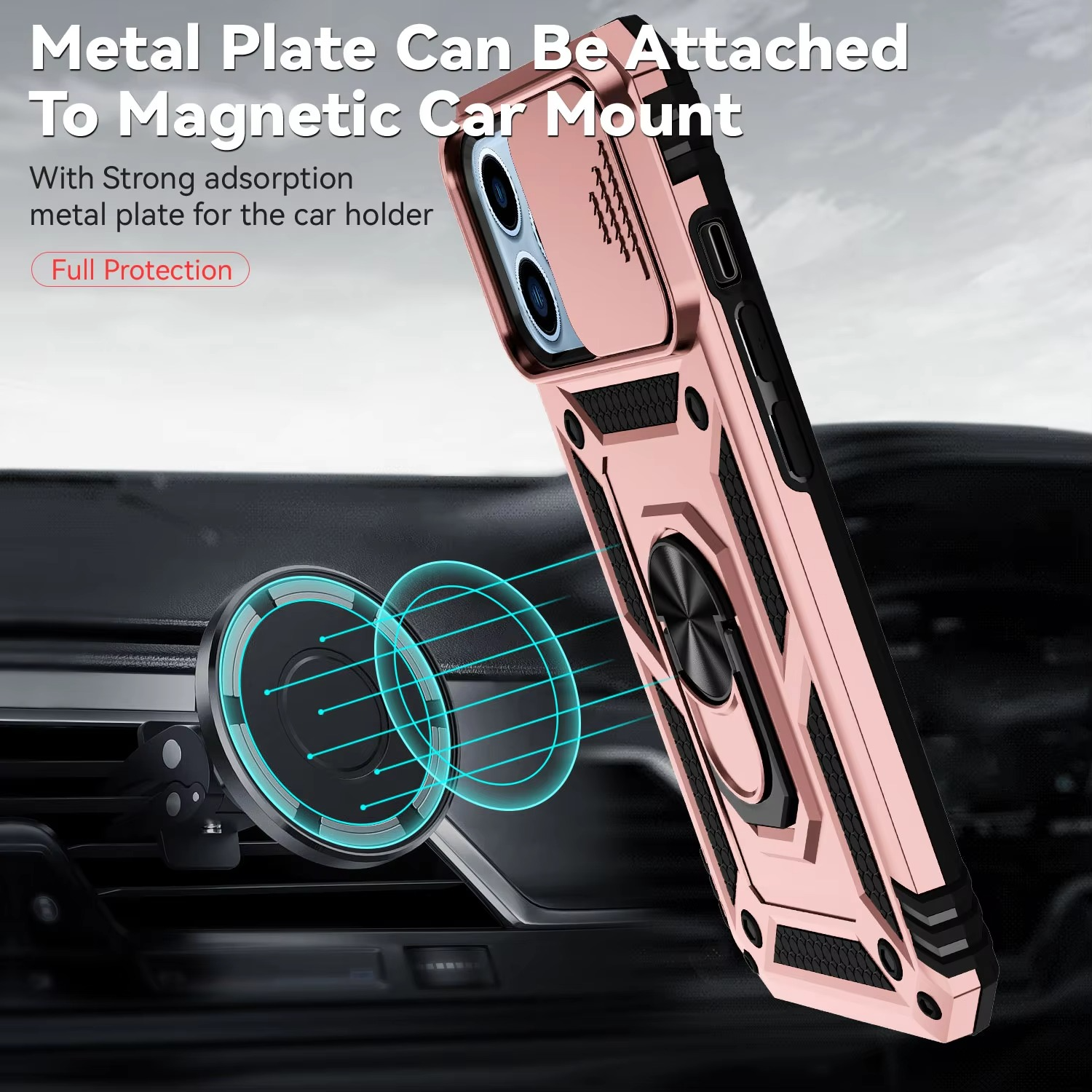 Robust Apple iPhone Case, MagSafe Compatible, Camera Lens and Screen Protection, Ultra Thin, Shockproof, Magnetic, Full All Around Protection, 360 Ring Car Mount Cover
