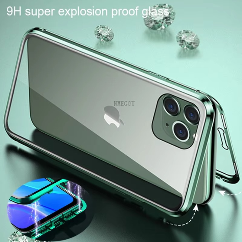 Robust Apple iPhone Case, MagSafe Compatible, Camera Lens and Screen Protection, Ultra Thin, Shockproof, Magnetic, Full All Around Protection, 360 Metal Glass Magnet Cover