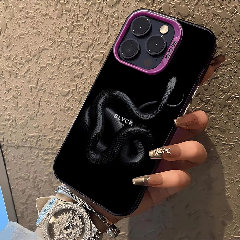 Luxury Apple iPhone Case, MagSafe Compatible, Camera Lens and Screen Protection, Ultra Thin, Shockproof, Magnetic, Full All Around Protection, Black Gold Snake Cover