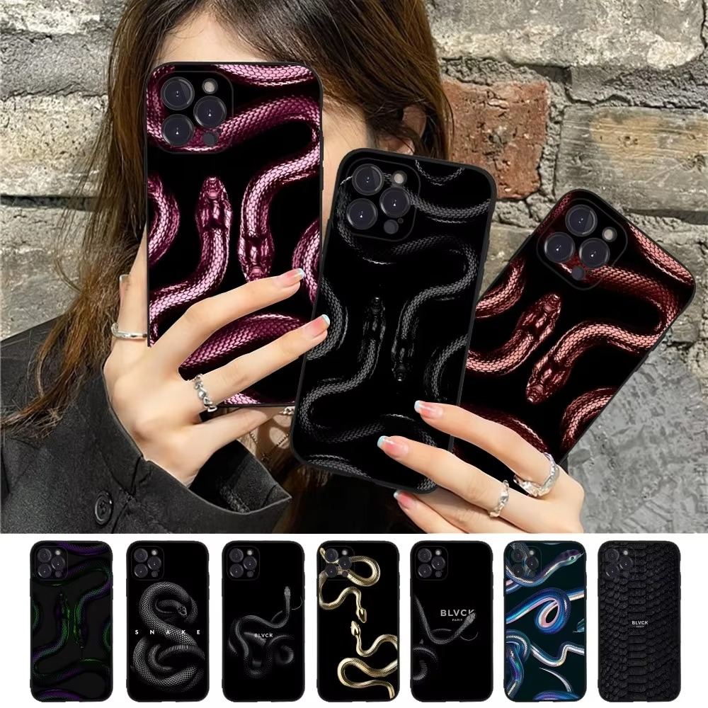 Luxury Apple iPhone Case, MagSafe Compatible, Camera Lens and Screen Protection, Ultra Thin, Shockproof, Magnetic, Full All Around Protection, Black Gold Snake Cover