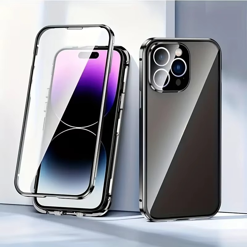 Luxury Apple iPhone Case, MagSafe Compatible, Camera Lens and Screen Protection, Ultra Thin, Shockproof, Magnetic, Full All Around Protection, Privacy Glass Snap Case