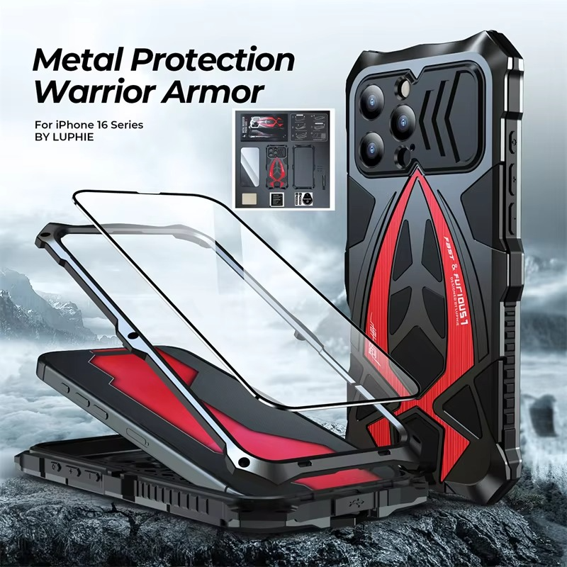 Robust Apple iPhone Case, MagSafe Compatible, Camera Lens and Screen Protection, Ultra Thin, Shockproof, Magnetic, Full All Around Protection, Heavy Armor Metal Cover