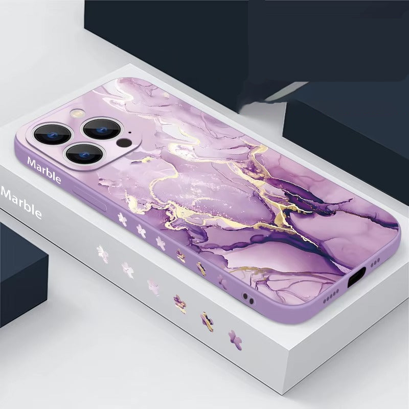 Luxury Apple iPhone Case, MagSafe Compatible, Camera Lens and Screen Protection, Ultra Thin, Shockproof, Magnetic, Full All Around Protection, Marble Silicone Lanyard Cover