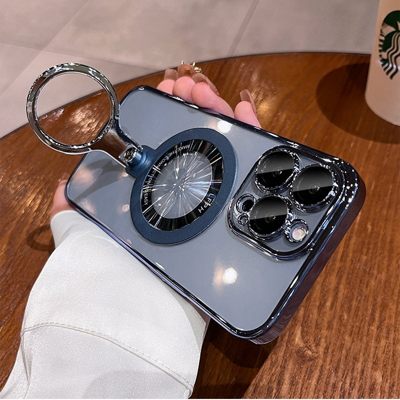 Luxury Ring Holder - Transparent Hard Acrylic Cover, Built-in Bracket, Magnetic Wireless Charging Compatible Case for iPhone