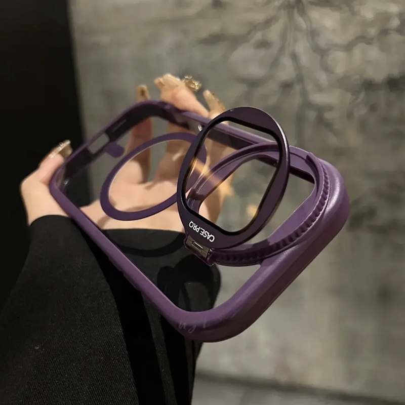 Luxury Glass Camera Stand iPhone Case - Transparent Magnetic Acrylic Cover, Wireless Charging Compatible, Case for iPhone