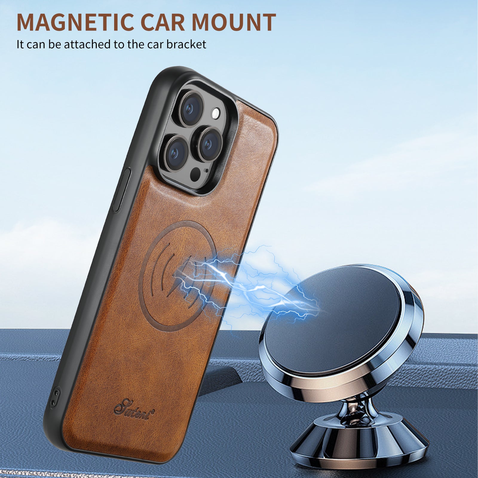 SUTENI Card Holder Leather Wallet iPhone Case – Magnetic Closure, Pocket Cover, Shockproof Protection for iPhone Models