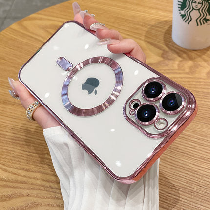 Clear Plating Magnetic iPhone Case - MagSafe Compatible, Lens Protection, Wireless Charging Ready Case for iPhone