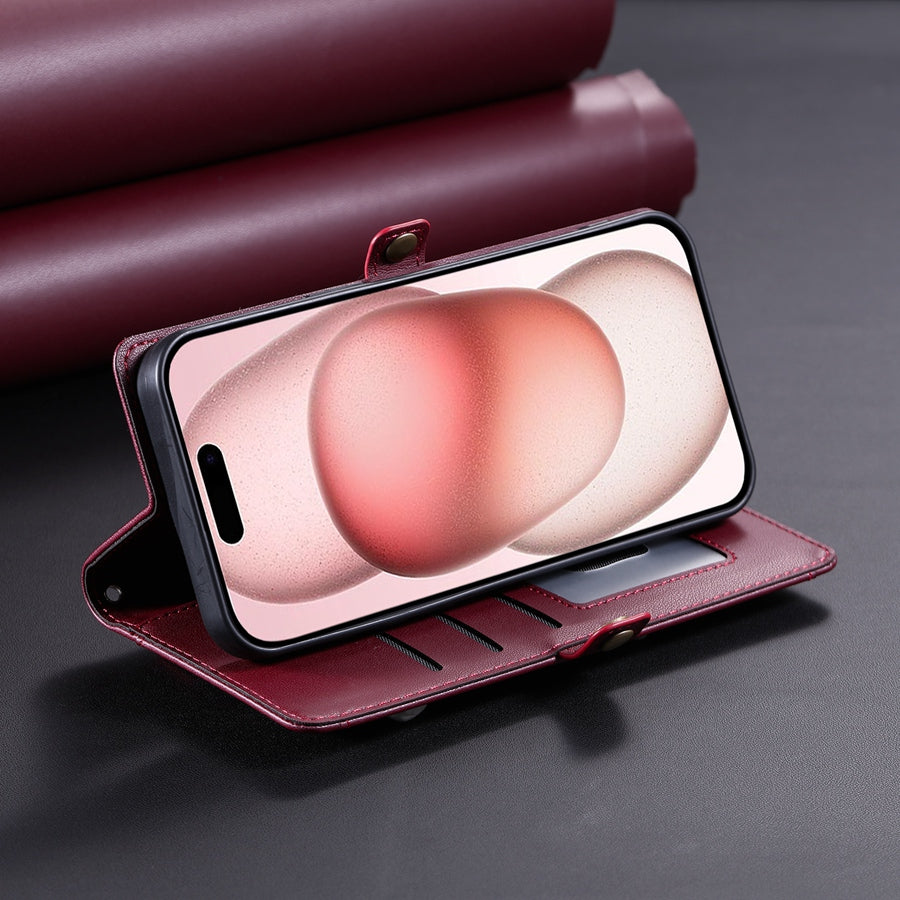 Luxury Dual-Layer Wallet iPhone Case – Flip Leather Cover with Card Slots, Photo Frame, 2 Lanyards, Shockproof Protection, and Stand Feature for iPhone