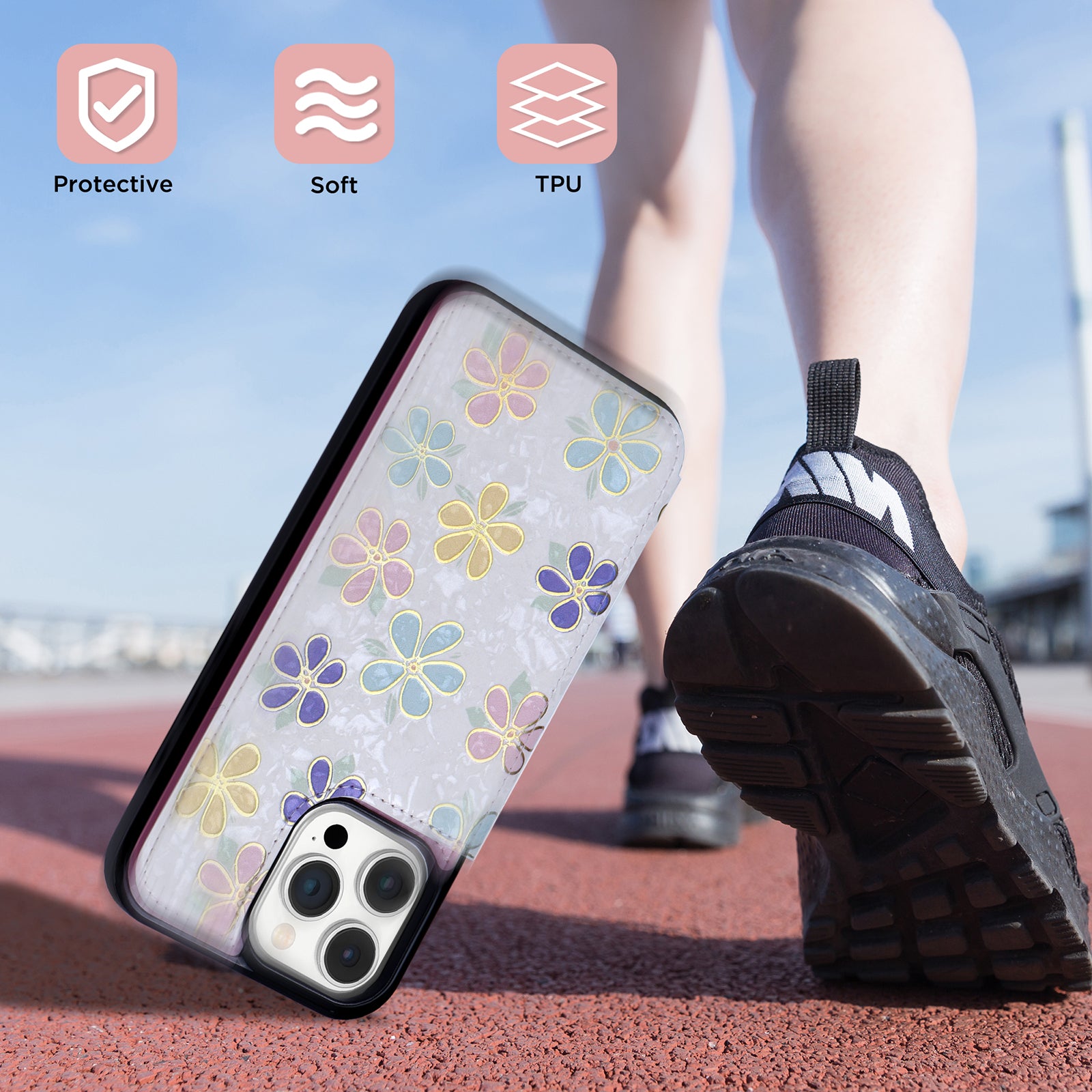 Hot Stamped Floral Wallet iPhone Case – Card Slots Magnetic Closure, Elegant Leather Design, Shockproof Protection for iPhone