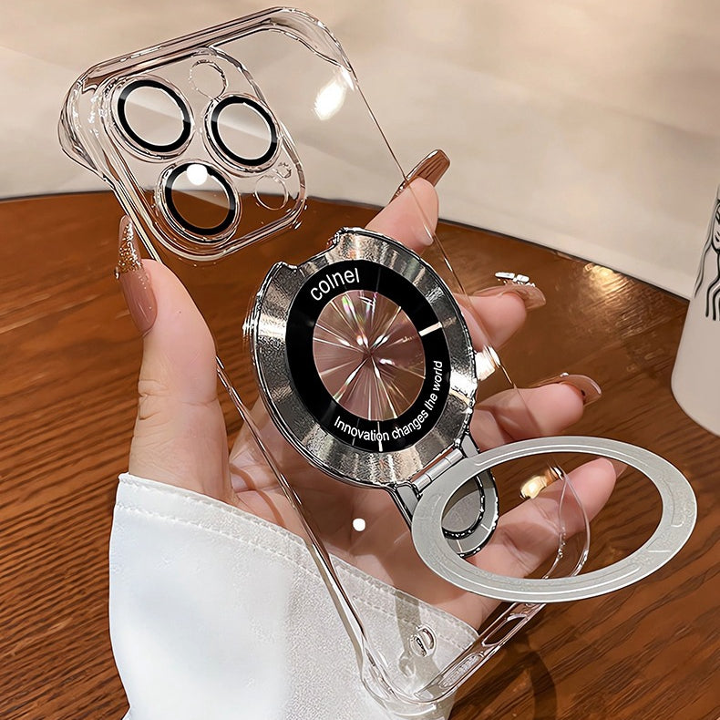 Frameless MagSafe Case with Logo Hole – Transparent Plating Slim Bracket for iPhone Models, Sleek and Durable Design