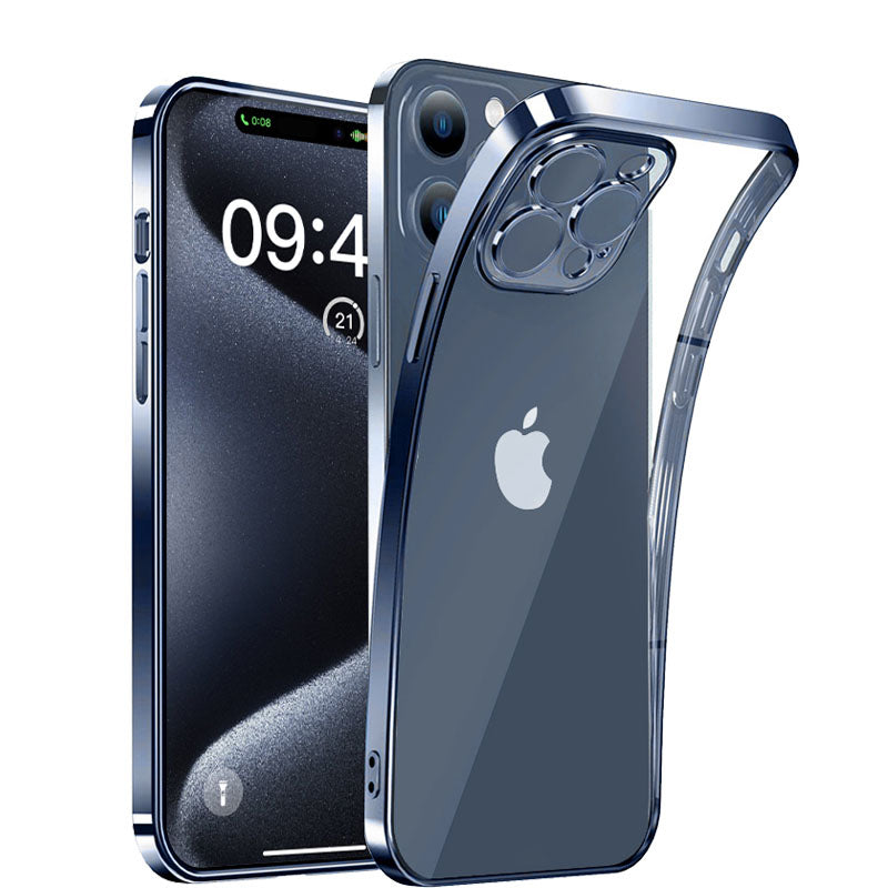 High-Quality Plating Transparent iPhone Case - Soft Silicone Shockproof Cover with Lens Protector Case for iPhone