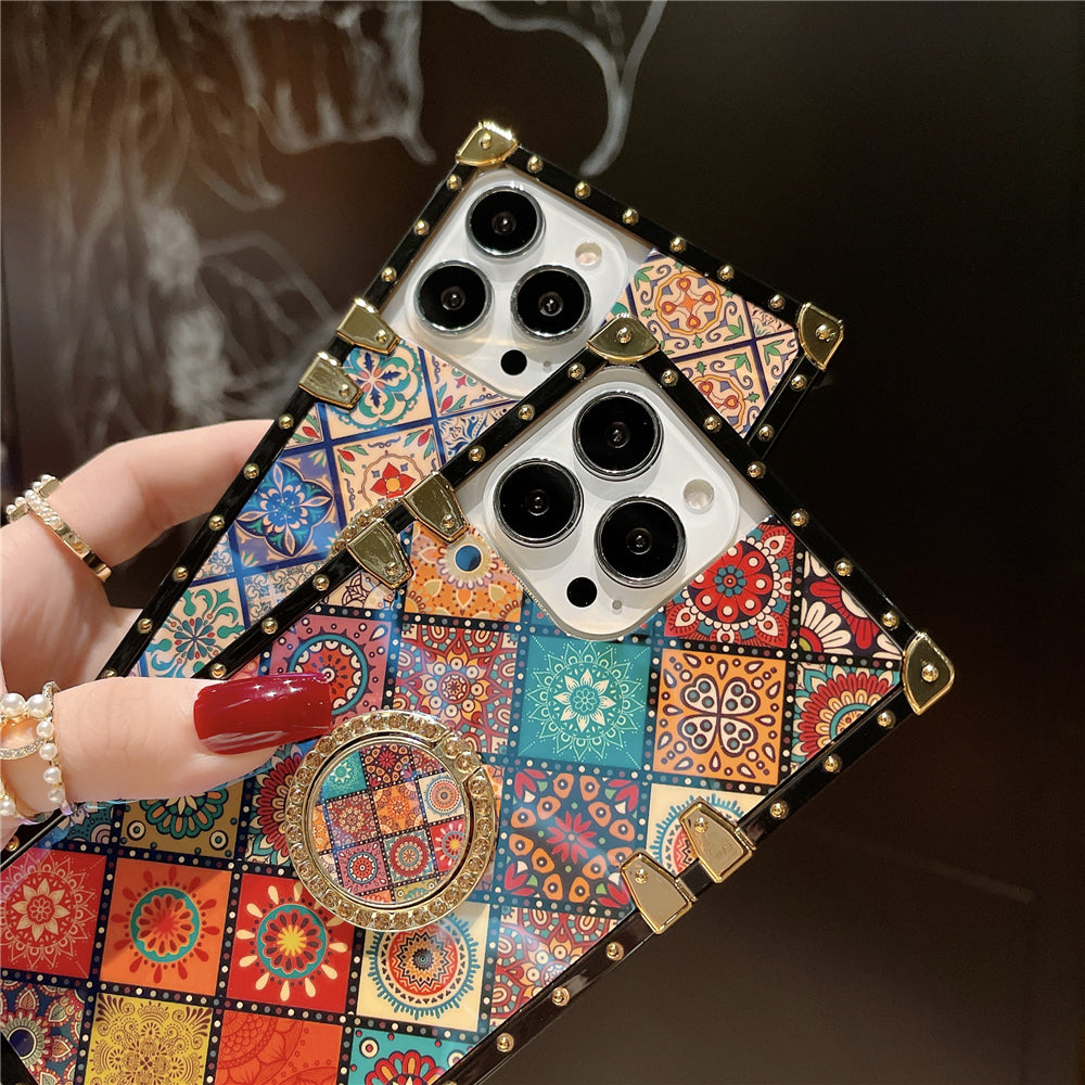 Luxury Glitter Retro Flower Phone Case – Bling & Stylish Protection for iPhone Models Durable, Fashionable for Women