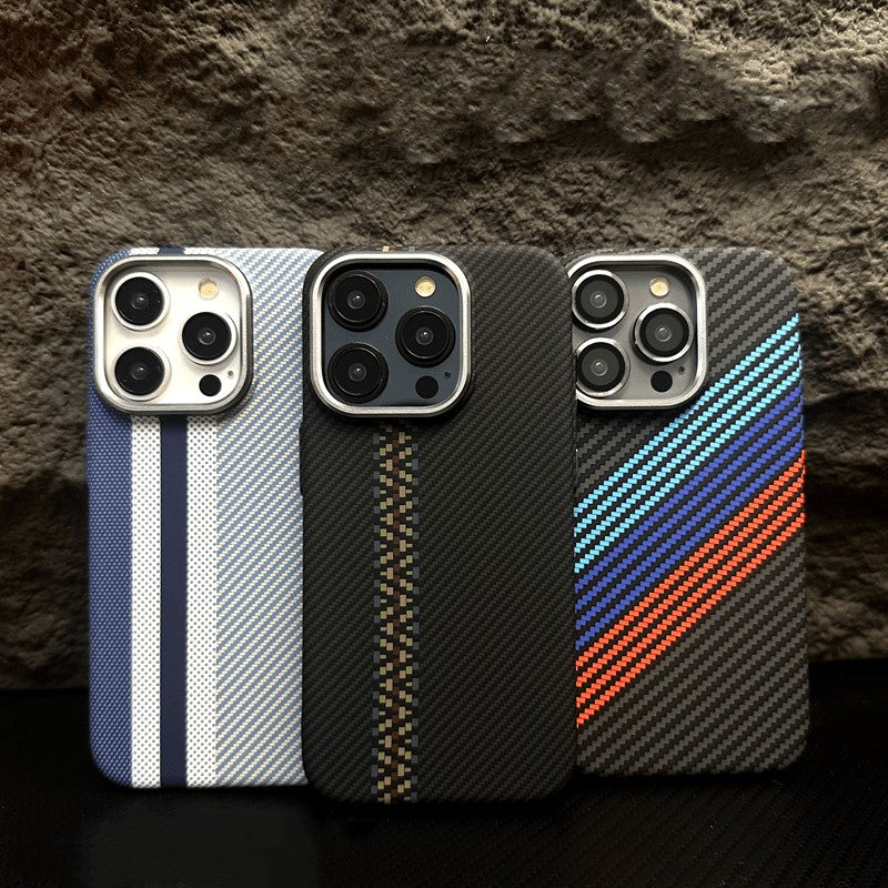 Hit Color Carbon Fiber Texture MagSafe iPhone Case – Wireless Charging Hard PC Cover with Relief Design for iPhone Models