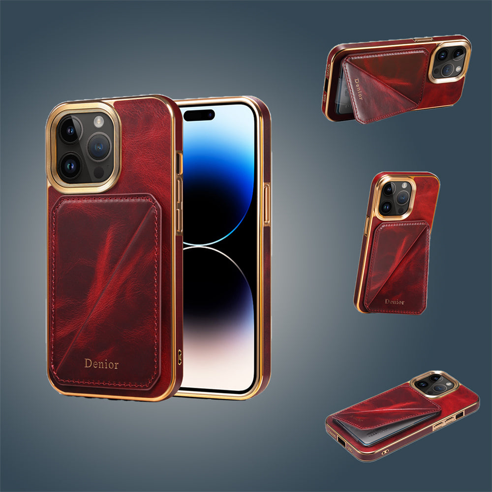 Luxury Cowhide Leather Wallet iPhone Case – Magnetic Card Holder, Plating Shell, Shockproof Protection, Premium Design for iPhone Models