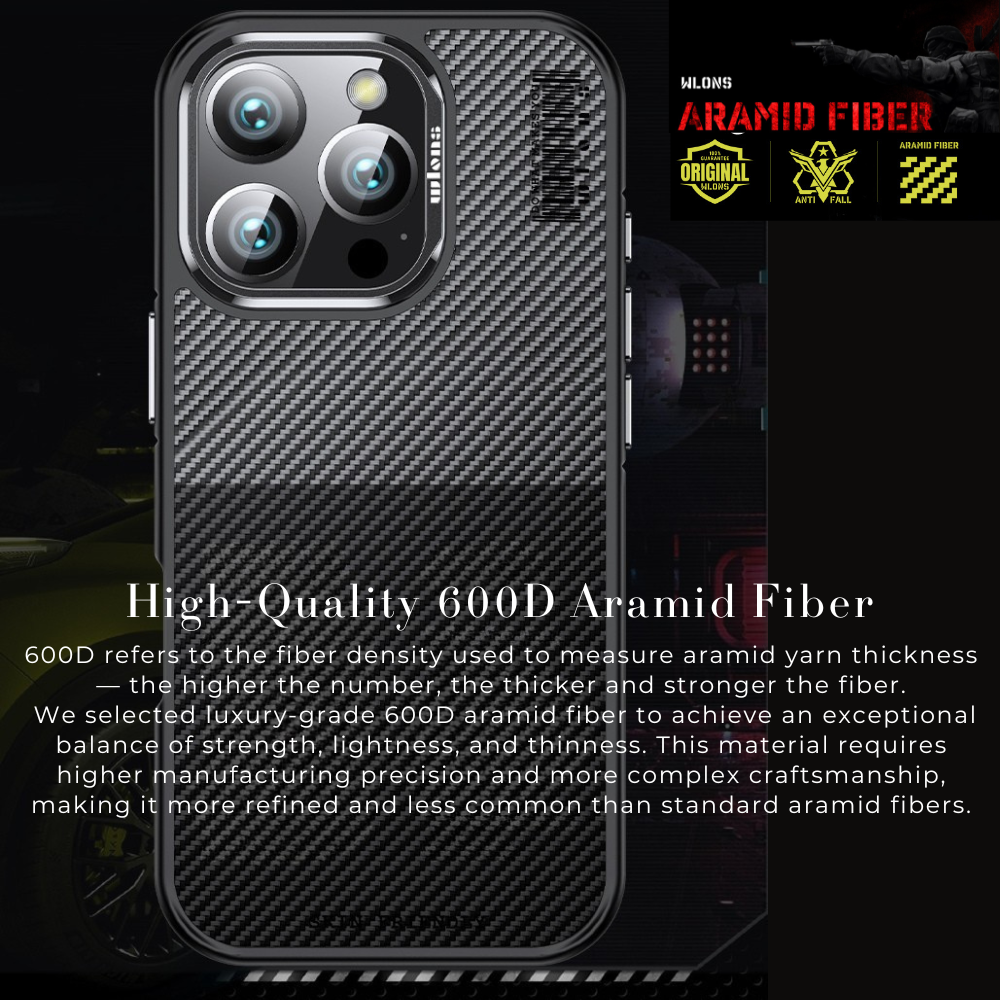 Premium 100% Aramid Fiber Kevlar iPhone Case – 600D Lightweight Compatible Ultra-Thin Protective Cover for iPhone Models