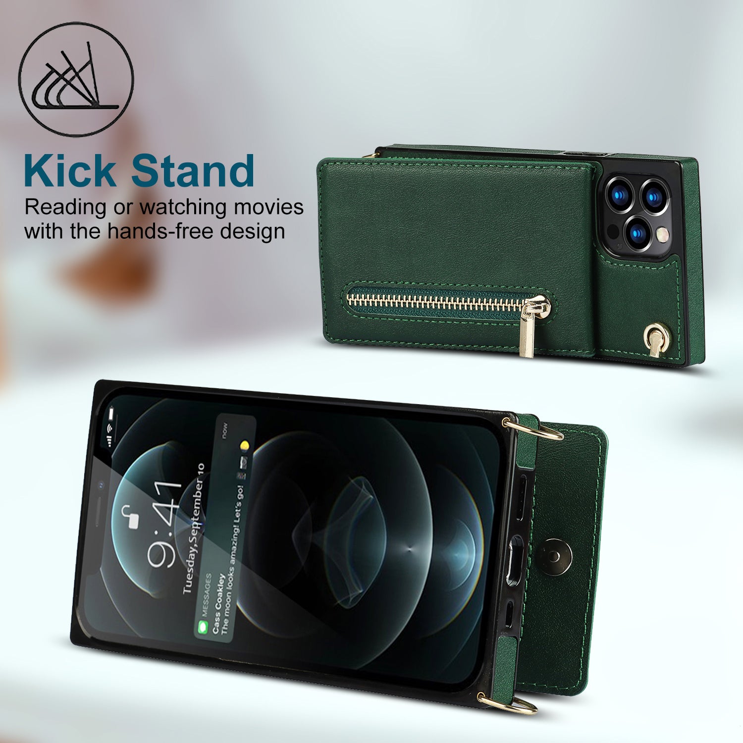 Luxury Zipper Wallet Crossbody Leather iPhone Case Card Holder, Lanyard Strap Magnetic Closure, Stylish Flip Cover for iPhone