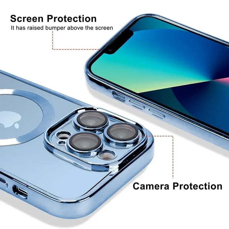 Luxury Magnetic Magsafe Phone Case – Wireless Charging, Transparent Electroplated Shockproof Cover,