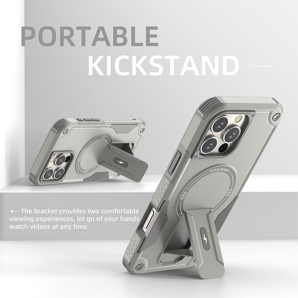 Deluxe Armor Stealth Bracket iPhone Case – Magnetic Super Fall Proof, Hard Shell with Lanyard, Protection for iPhone Models