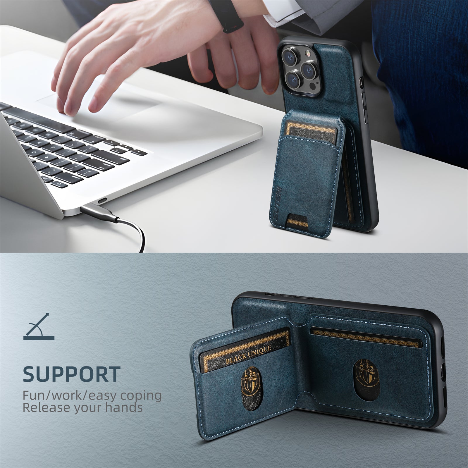 SUTENI Card Holder Leather Wallet iPhone Case – Magnetic Closure, Pocket Cover, Shockproof Protection for iPhone Models