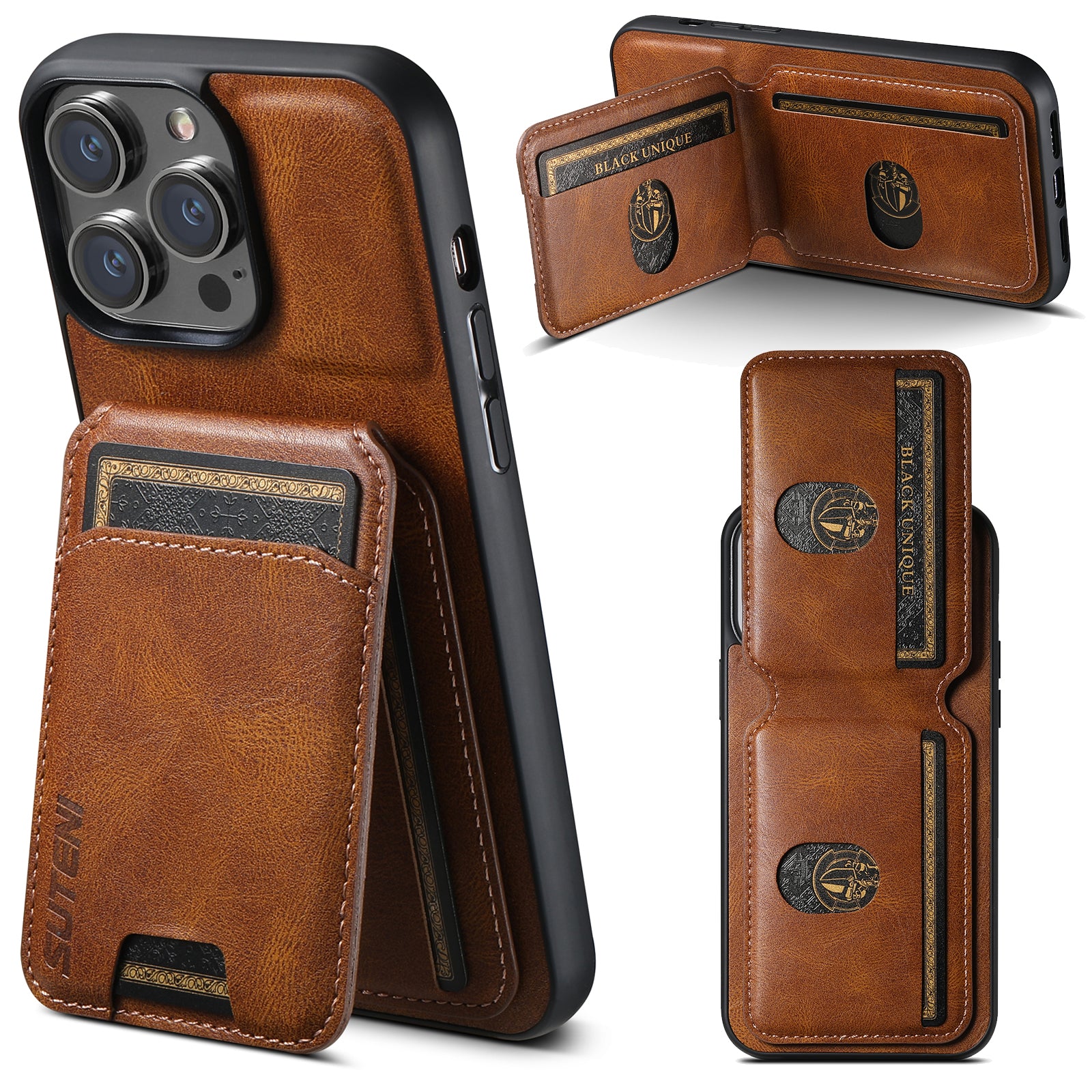 SUTENI Card Holder Leather Wallet iPhone Case – Magnetic Closure, Pocket Cover, Shockproof Protection for iPhone Models