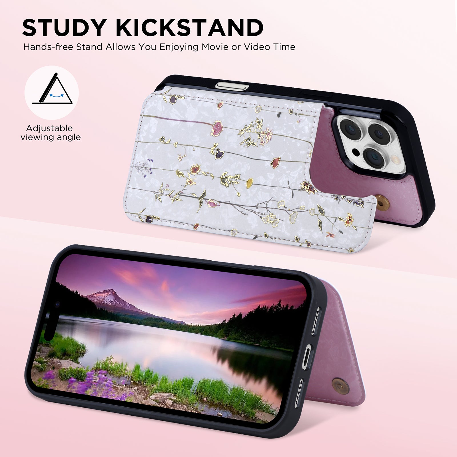 Hot Stamped Floral Wallet iPhone Case – Card Slots Magnetic Closure, Elegant Leather Design, Shockproof Protection for iPhone