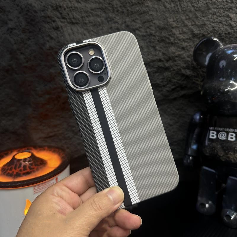 Hit Color Carbon Fiber Texture MagSafe iPhone Case – Wireless Charging Hard PC Cover with Relief Design for iPhone Models