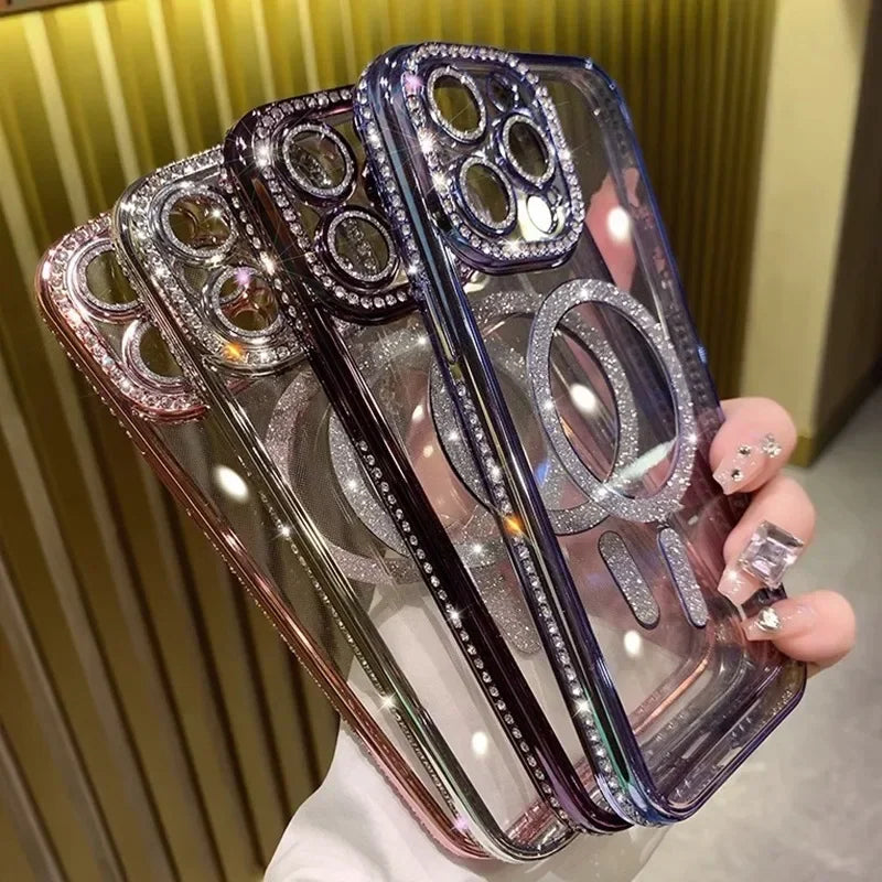 Luxury Bling Glitter - Shockproof Magnetic Wireless Charging Cover, Sparkling Jewelled Design for Women | Case for iPhone