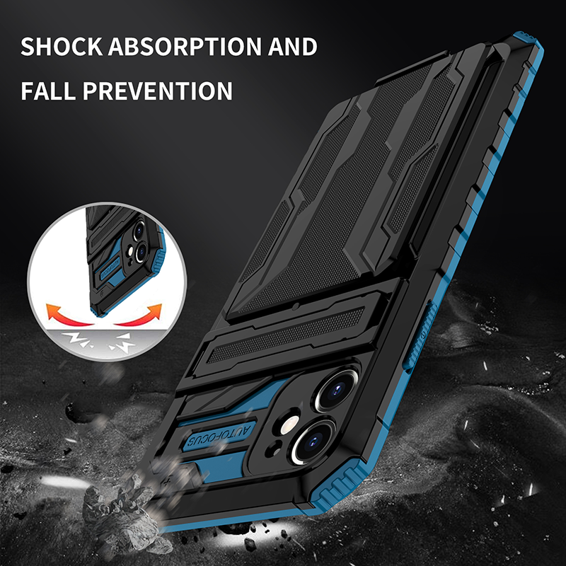 Shockproof Card Holder iPhone Case – Kickstand, Camera Protection, Durable Cover for iPhone Models