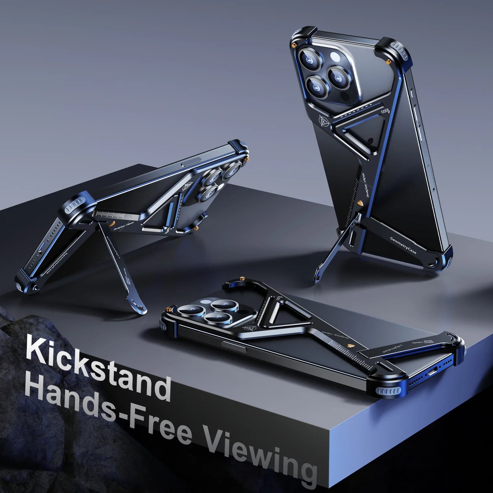 Luxury Geometric Metal iPhone Case – Aluminum Alloy Shockproof Cover with Stand for iPhone Models Stylish and Durable Design