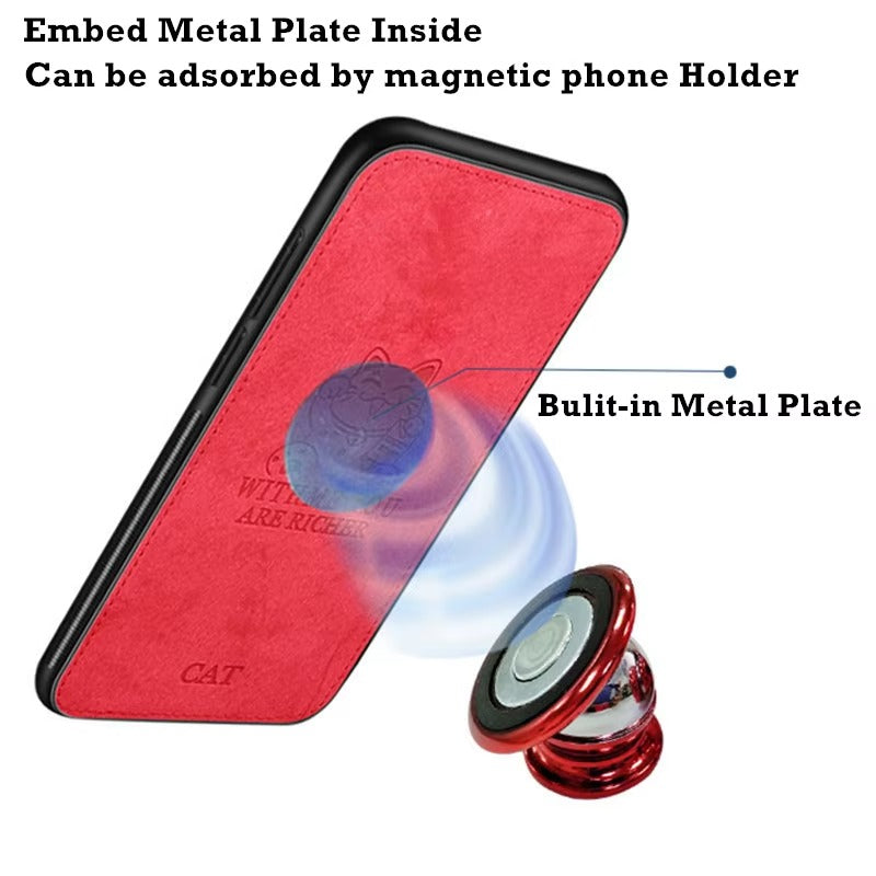 Premium Fashion Cloth iPhone Case – Built-in Magnetic Iron, Deer & Cat Design Durable Protective Shell | Case for iPhone