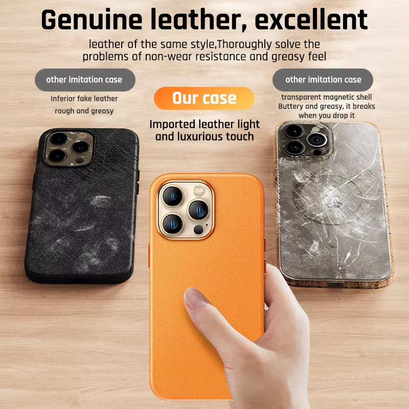 Premium Genuine Leather iPhone Case – 360° Full Protection, Luxury Armor Shell, Stylish & Durable Back Cover Case for iPhone