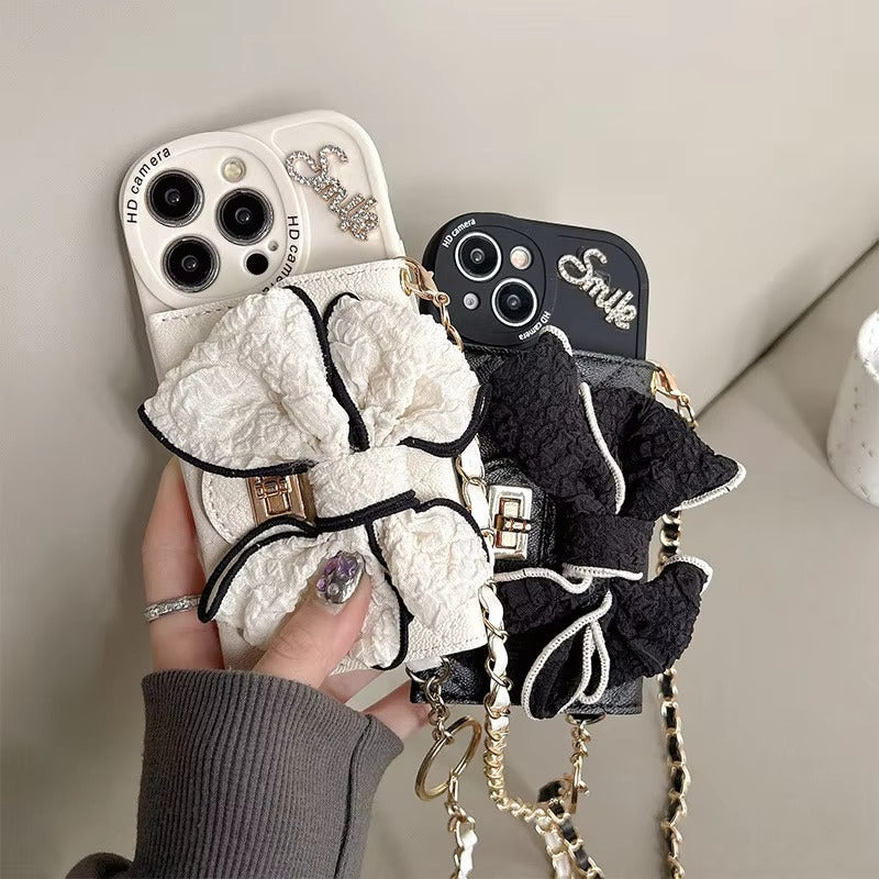 Luxury Apple iPhone Case, MagSafe Compatible, Camera Lens & Screen Protection, Ultra Thin, Shockproof, Magnetic Full All Around Cover – DIY Diamond Bowknot Crossbody Purse Case with Card Slot & Metal Button