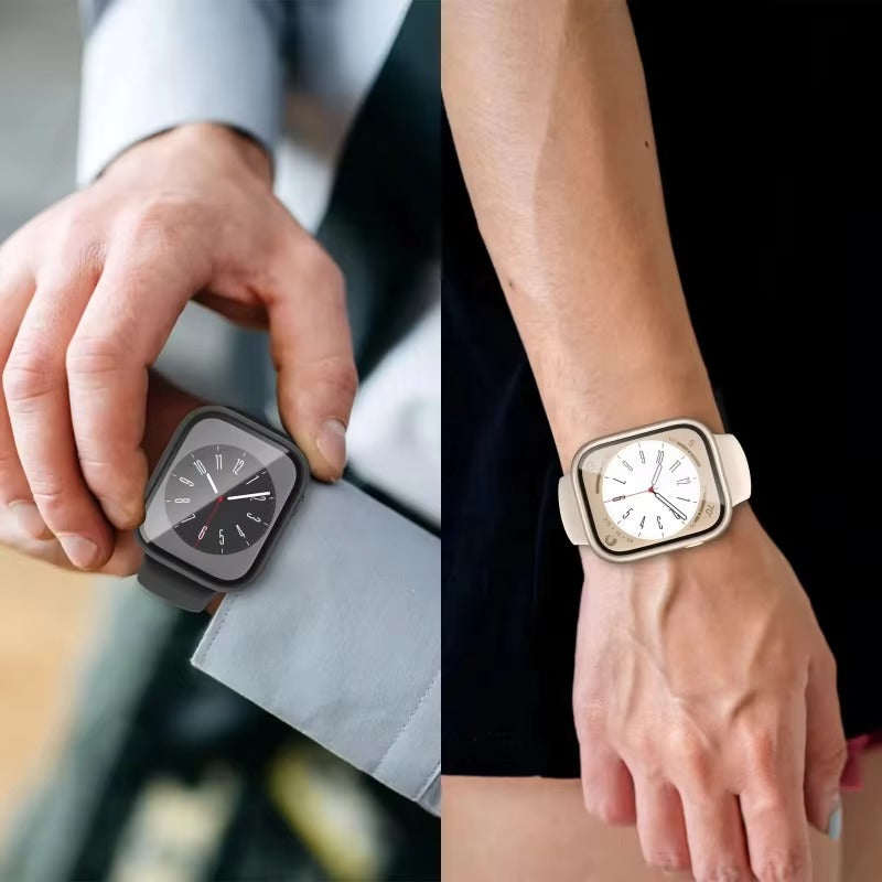 Tempered Glass Screen Protector Case – Full Cover Shockproof Bumper with Ultra-Clear Touch Glass, Compatible with 38mm to 45mm Smartwatches