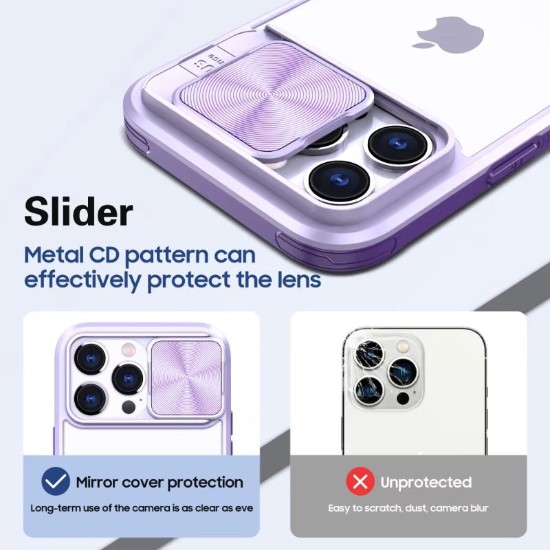 High Quality Apple iPhone Case MagSafe Compatible, Camera Lens & Screen Protection, Cover with Slide Lens & Clear PC Bumper